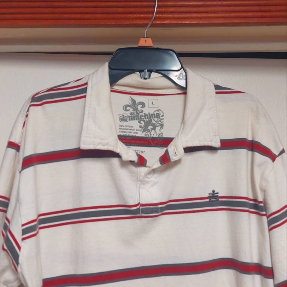 MK Maxhine Men's Striped Polo Shirt - White and Red